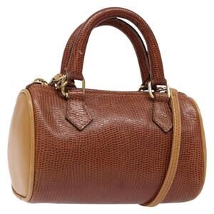 FENDI Hand Bag Leather Brown Gold